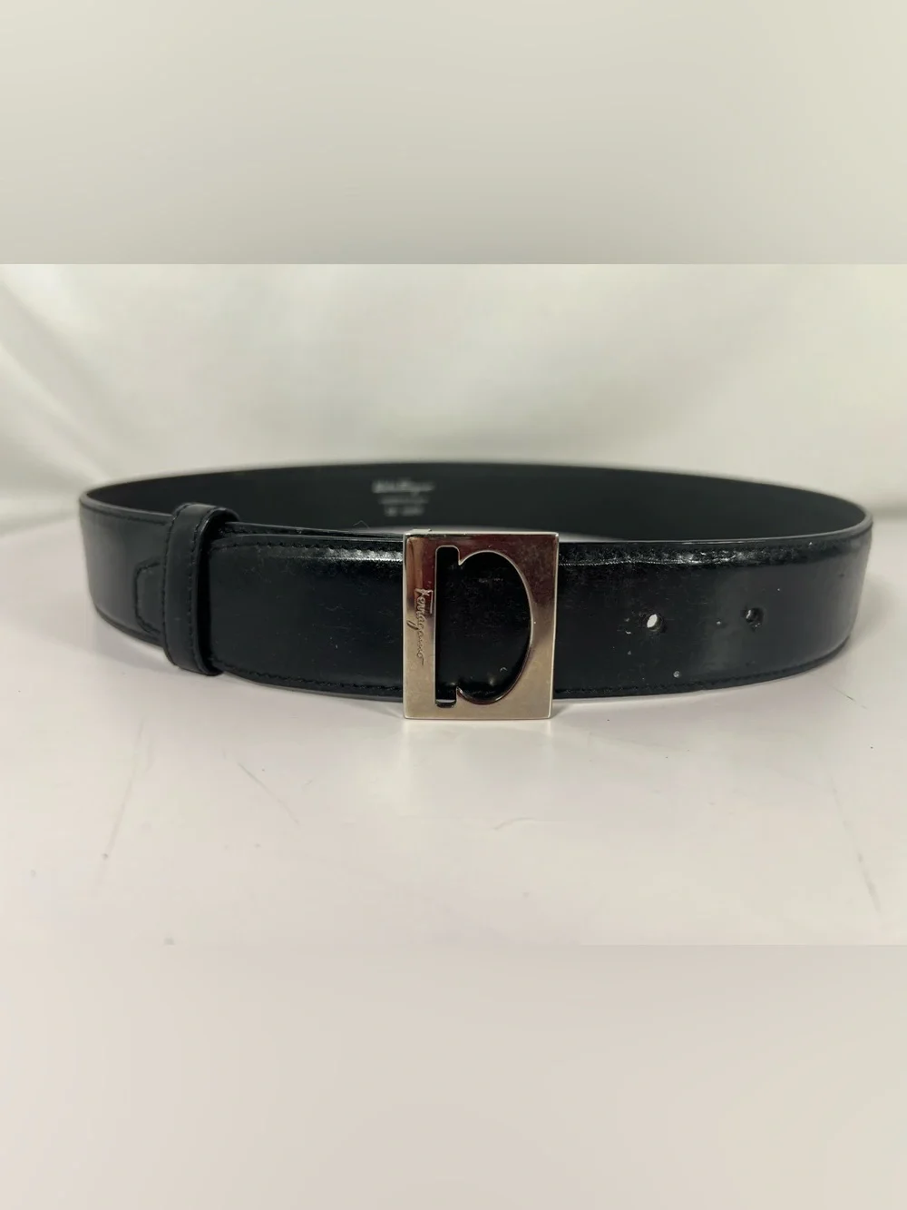 Salvatore Ferragamo Black Leather Gancini Buckle Belt Size 23/80